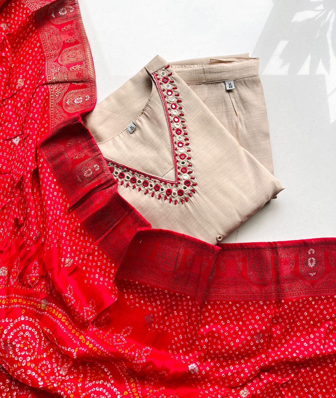 CHANDHERI SILK KURTHI SET - EW04
