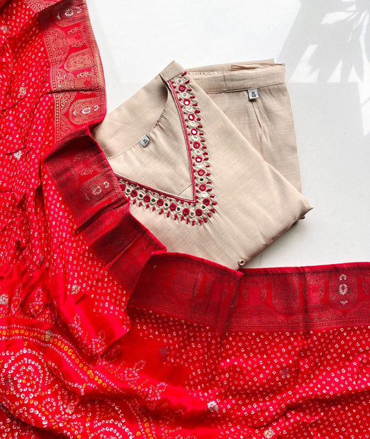 CHANDHERI SILK KURTHI SET - EW04