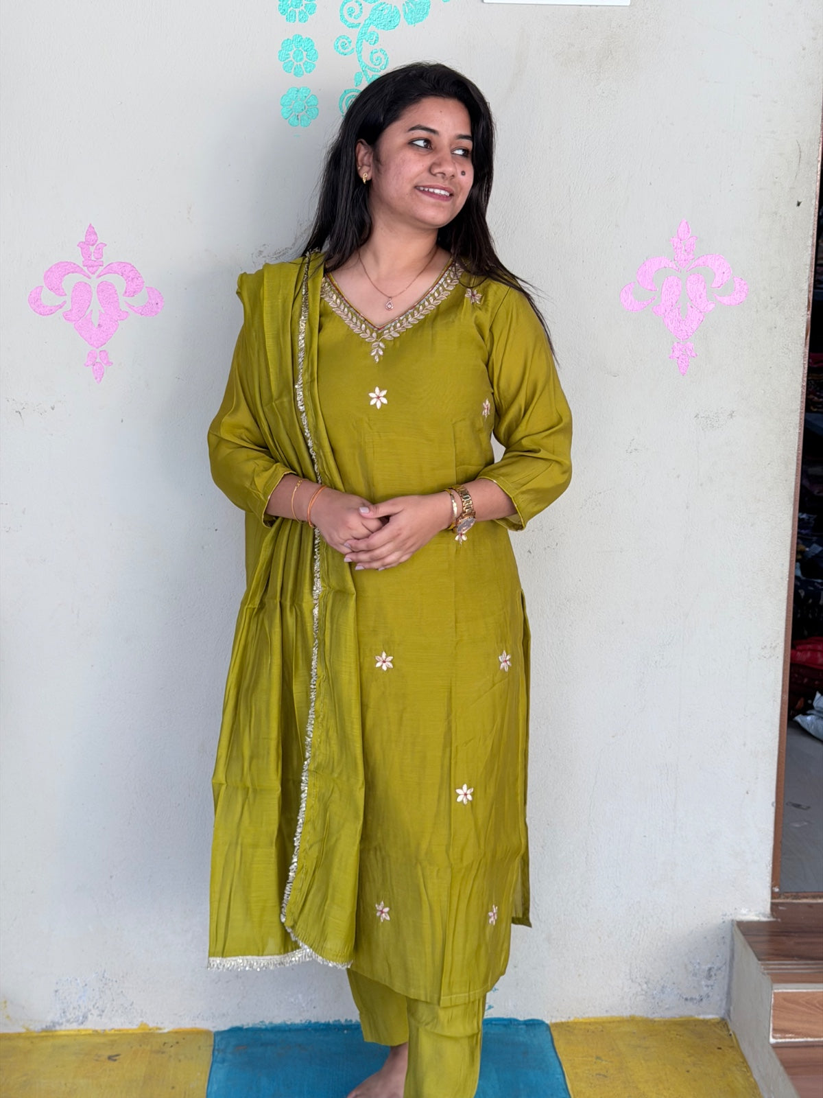 CHANDHERI SILK KURTHI SET - EW05