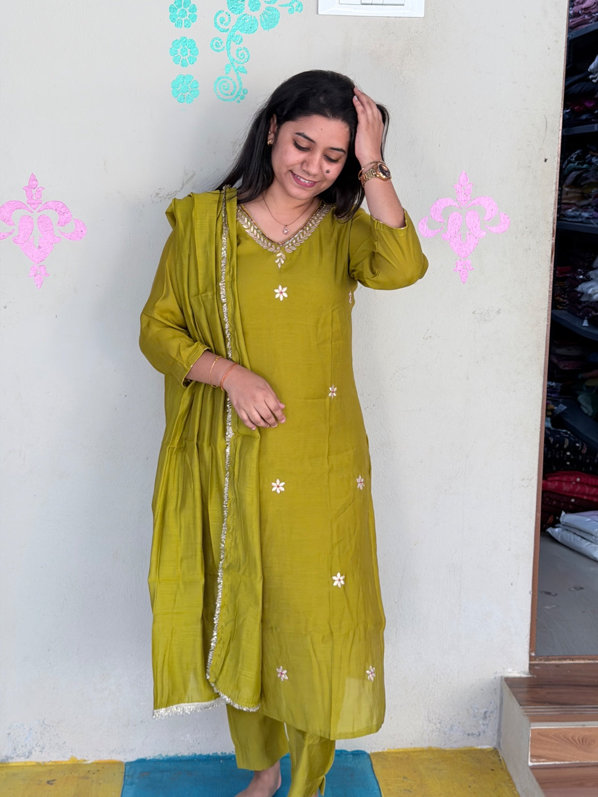 CHANDHERI SILK KURTHI SET - EW05