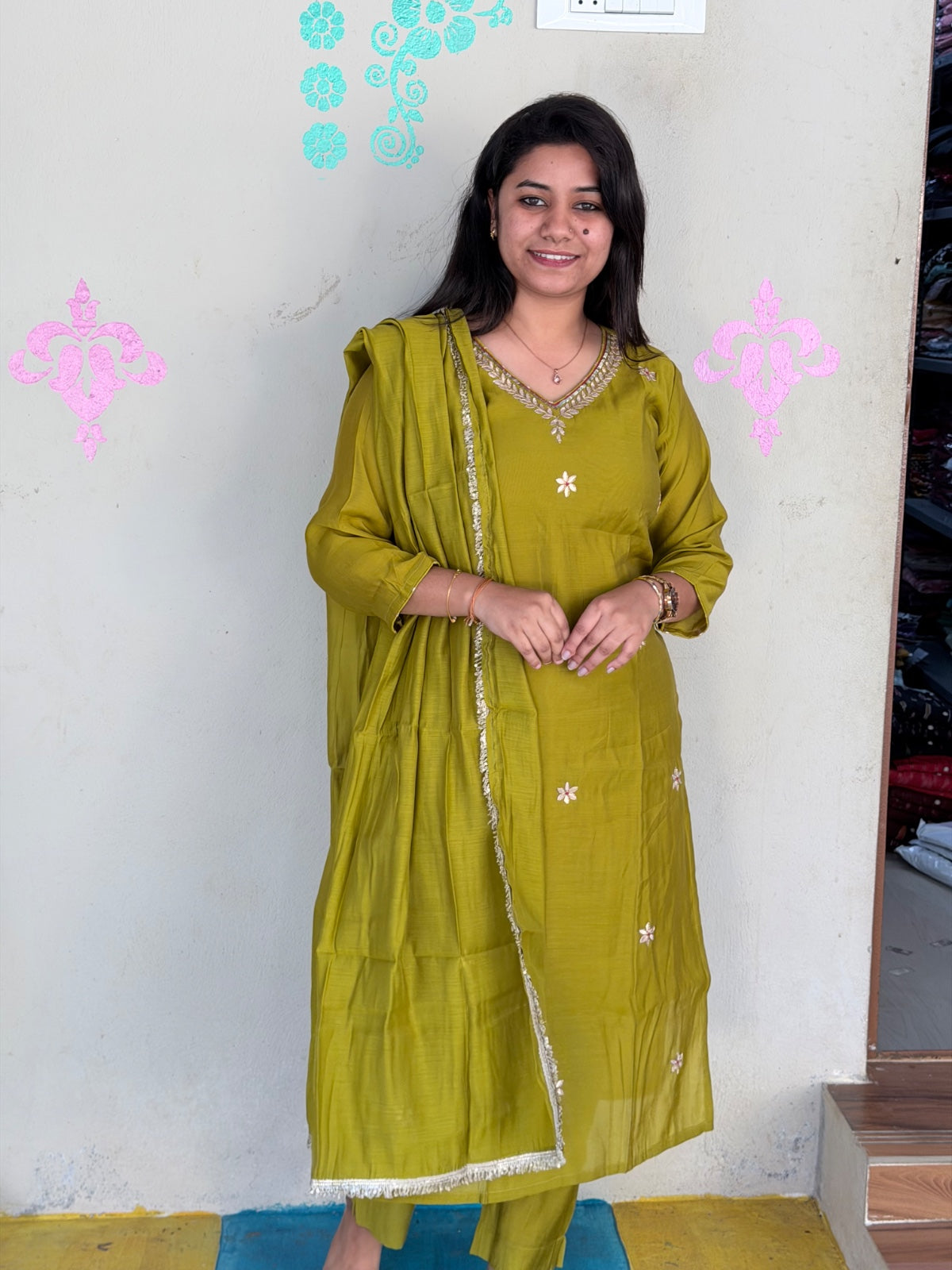 CHANDHERI SILK KURTHI SET - EW05