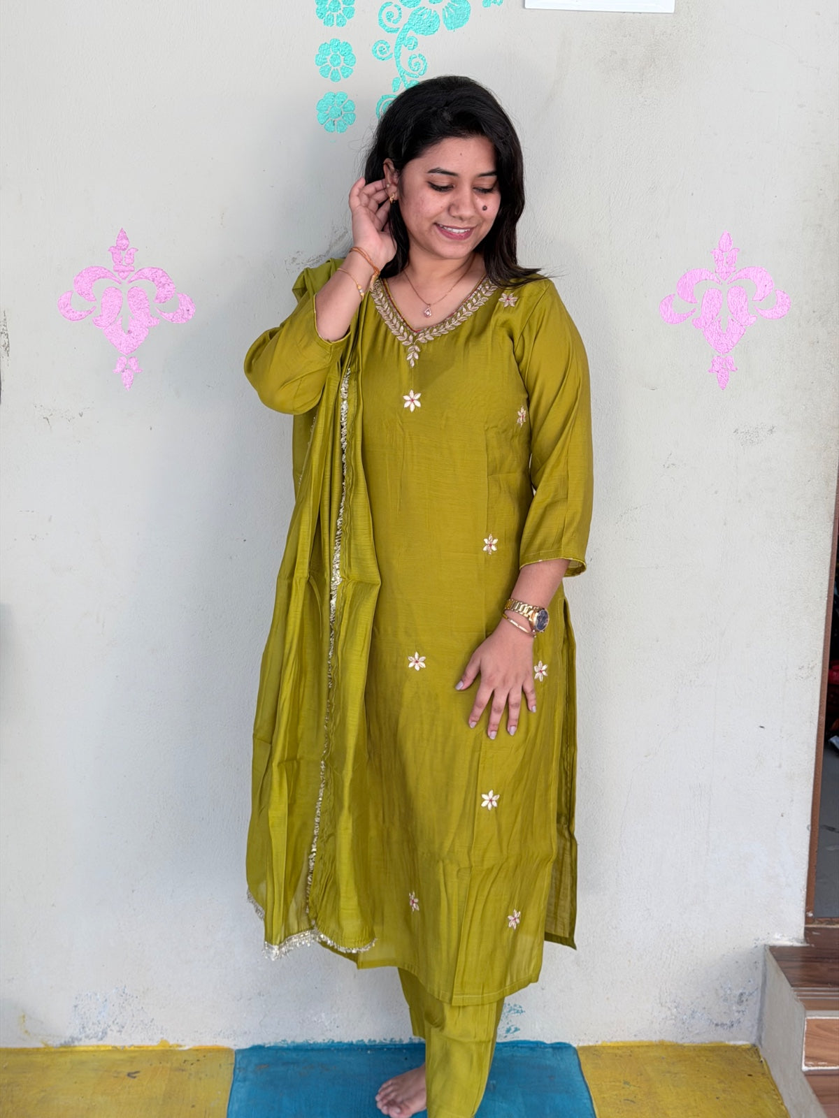 CHANDHERI SILK KURTHI SET - EW05