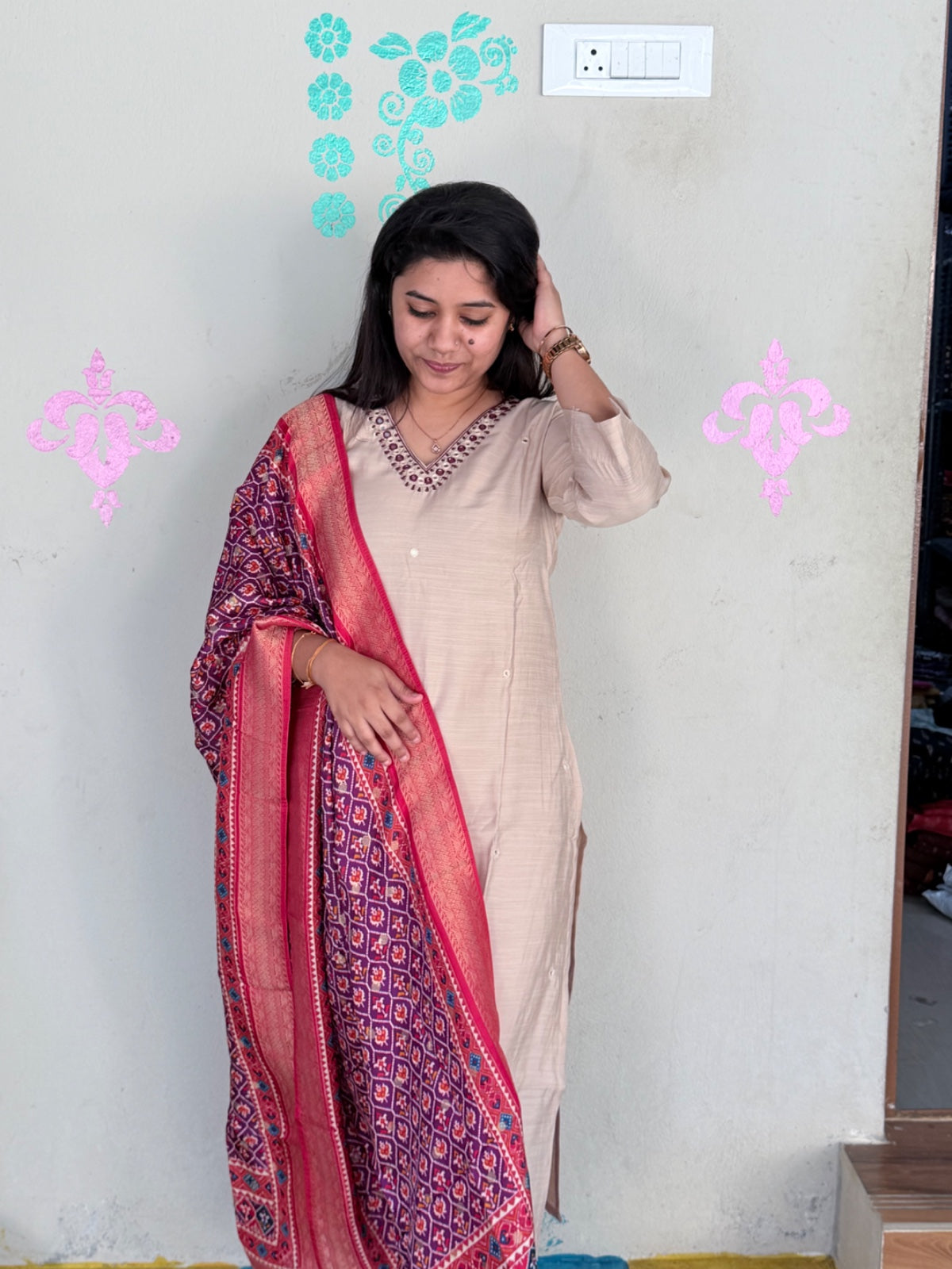 CHANDHERI SILK KURTHI SET - EW01