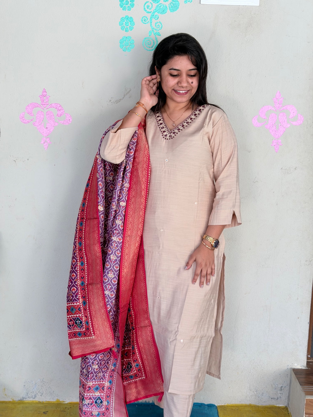 CHANDHERI SILK KURTHI SET - EW01