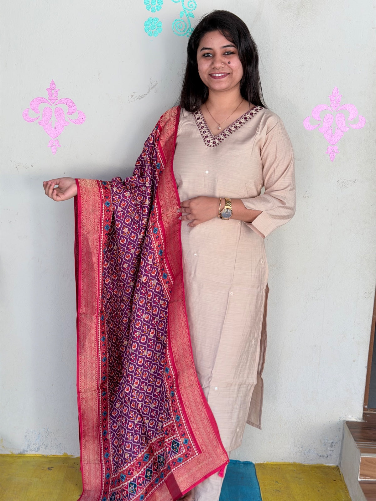 CHANDHERI SILK KURTHI SET - EW01