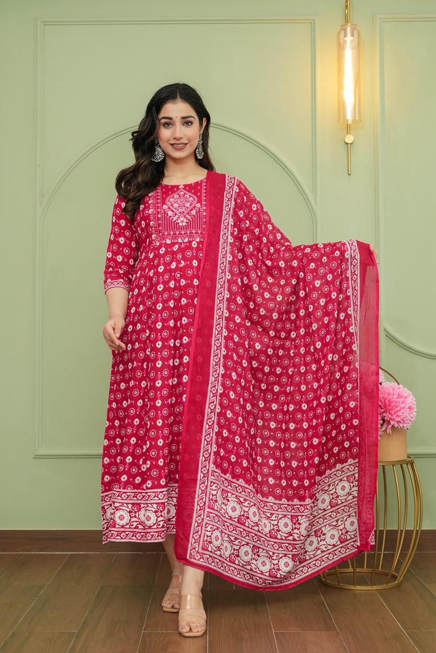 Cotton Floral Anarkali - AS05