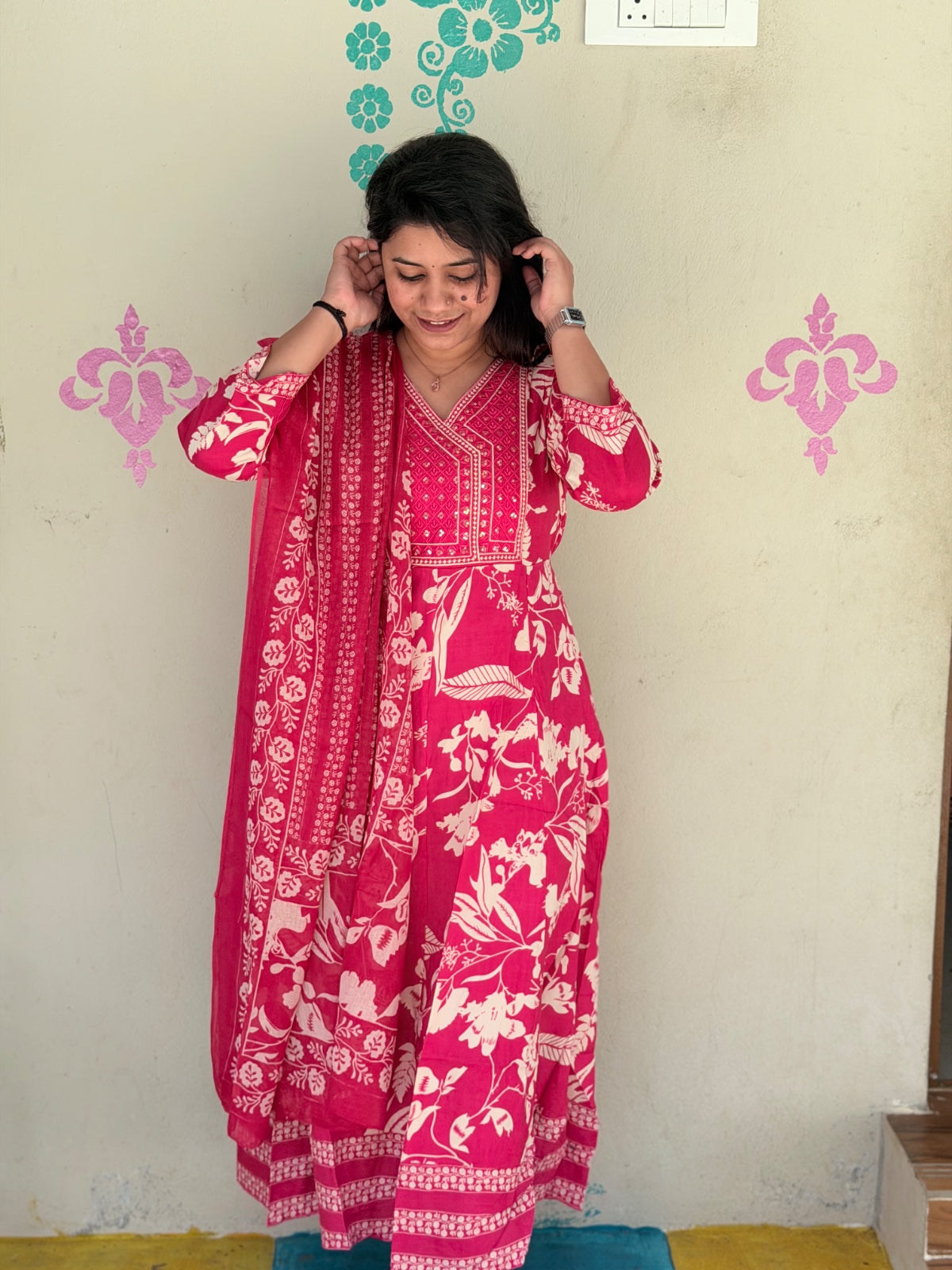 Cotton Floral Anarkali - AS06