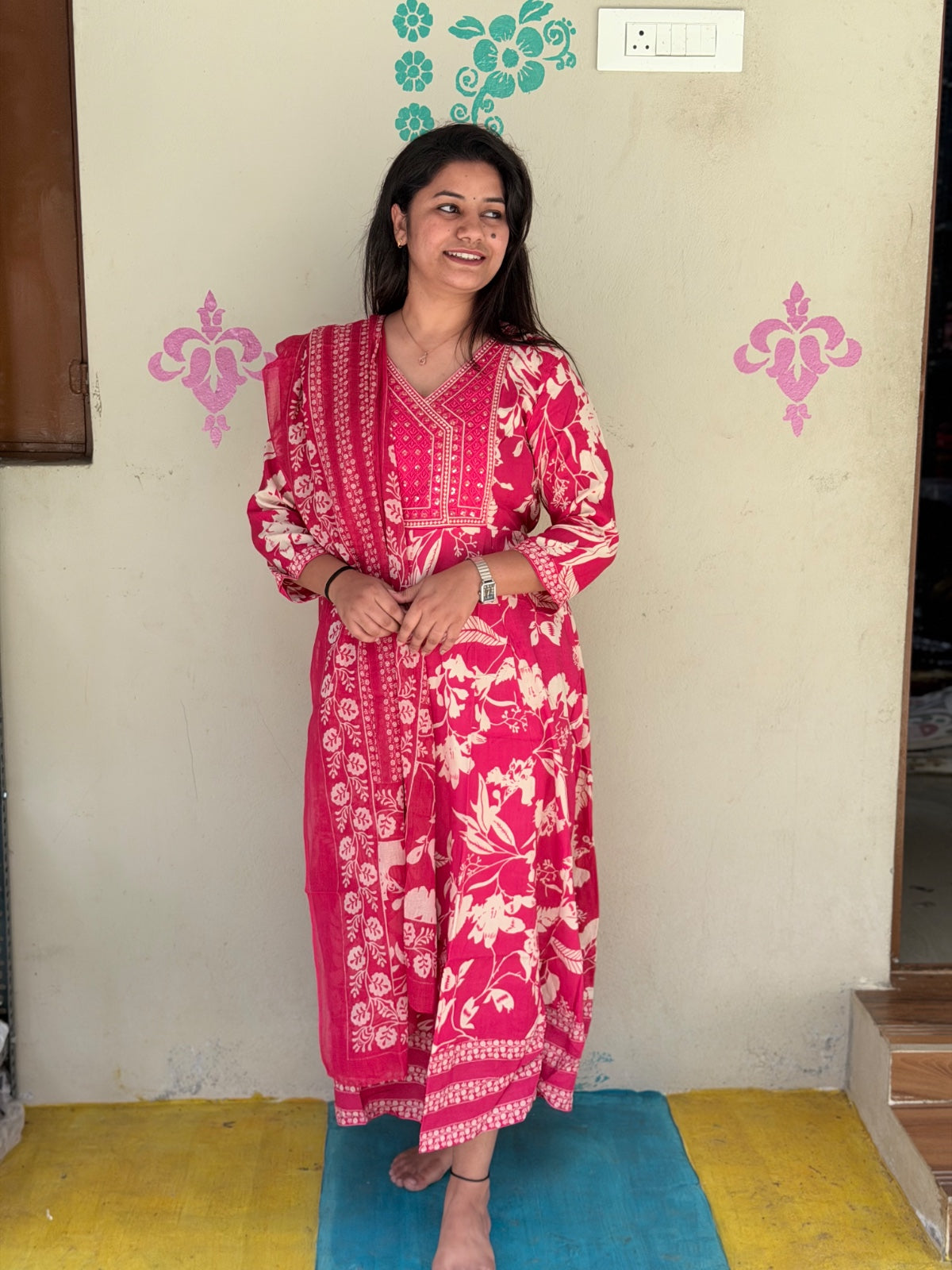 Cotton Floral Anarkali - AS06