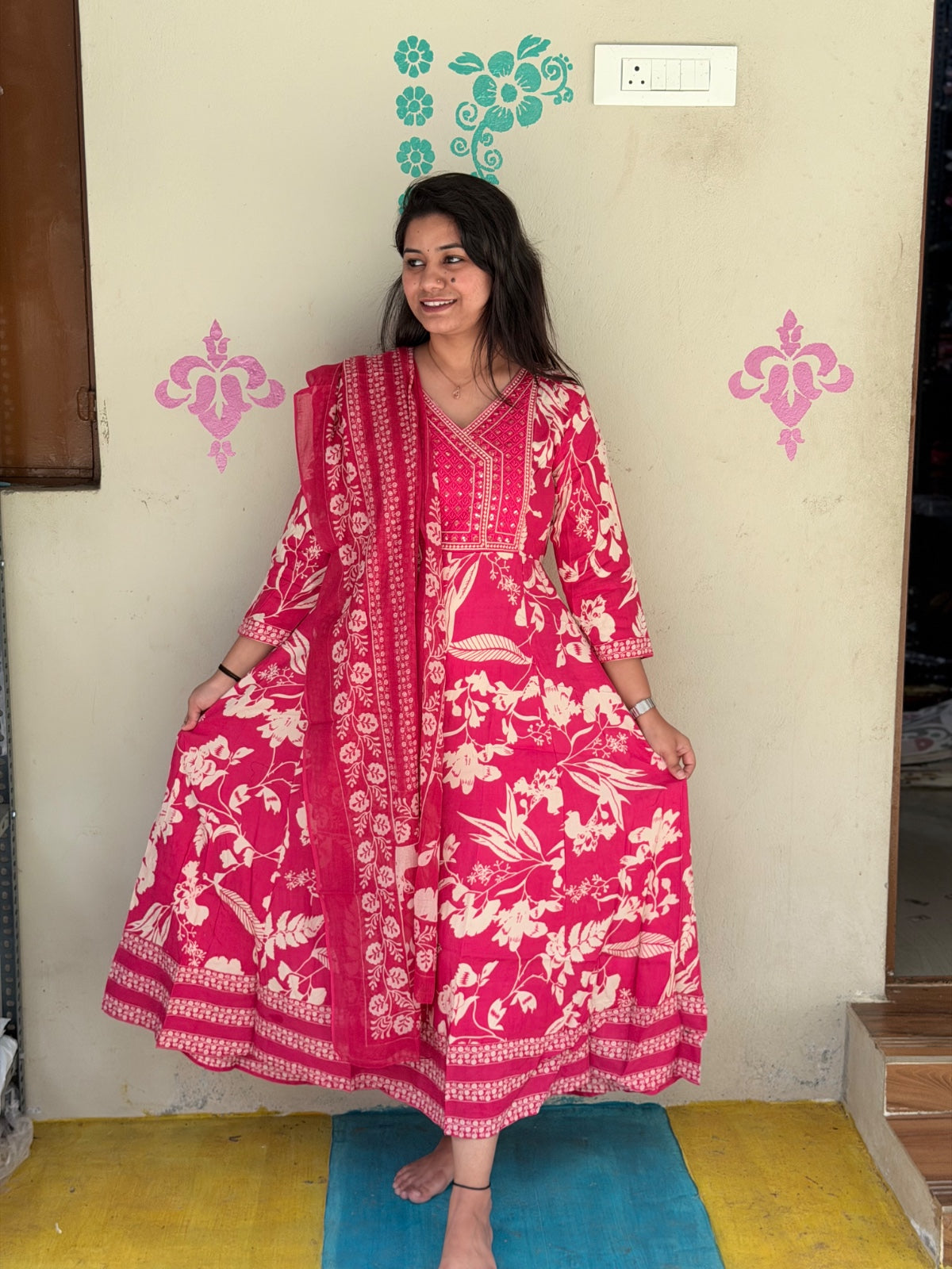 Cotton Floral Anarkali - AS06