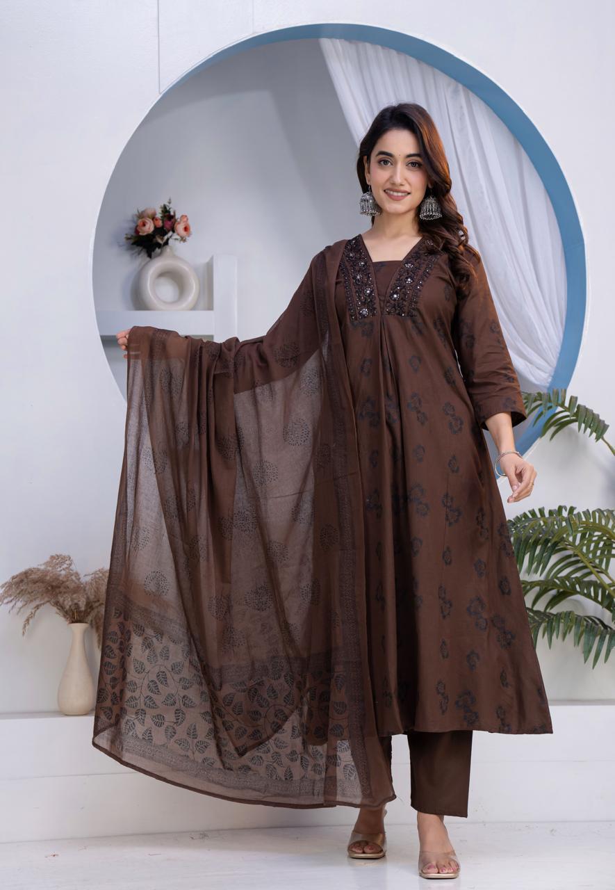 Cotton Floral Anarkali  -  AS40
