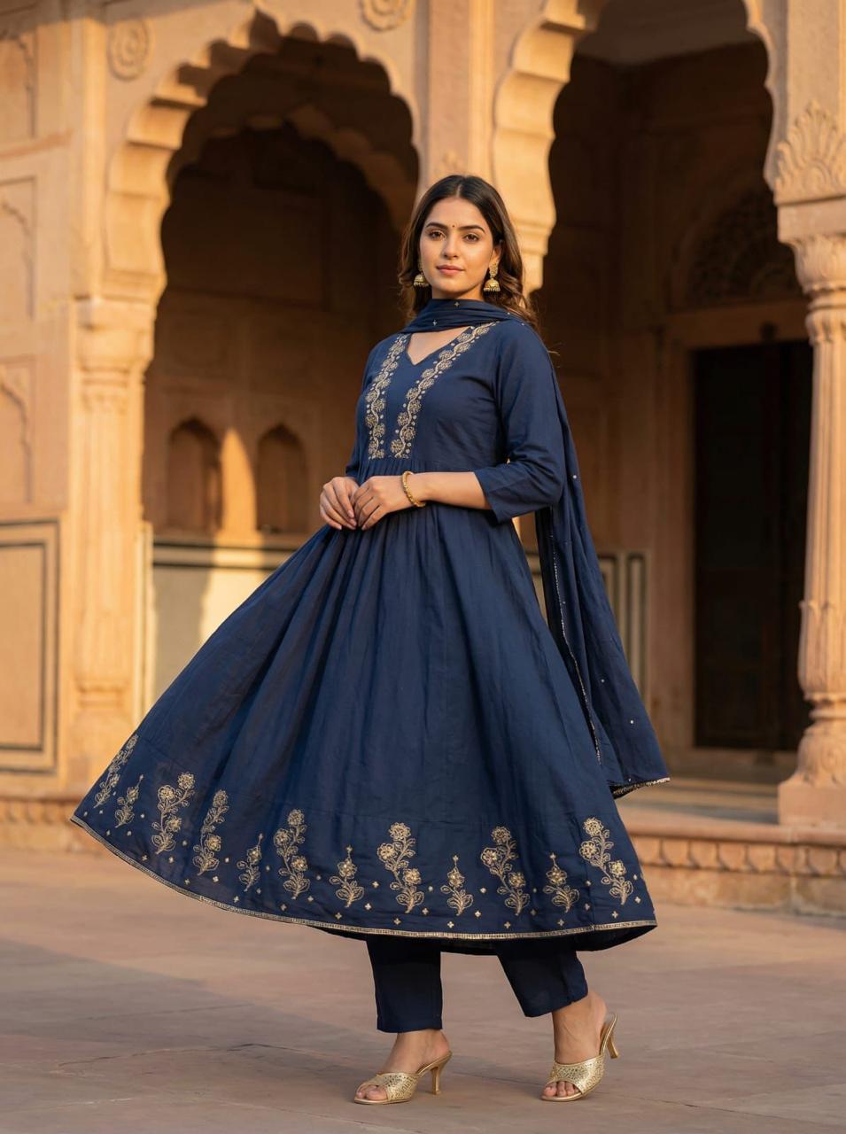 Cotton Floral Anarkali  -  AS43