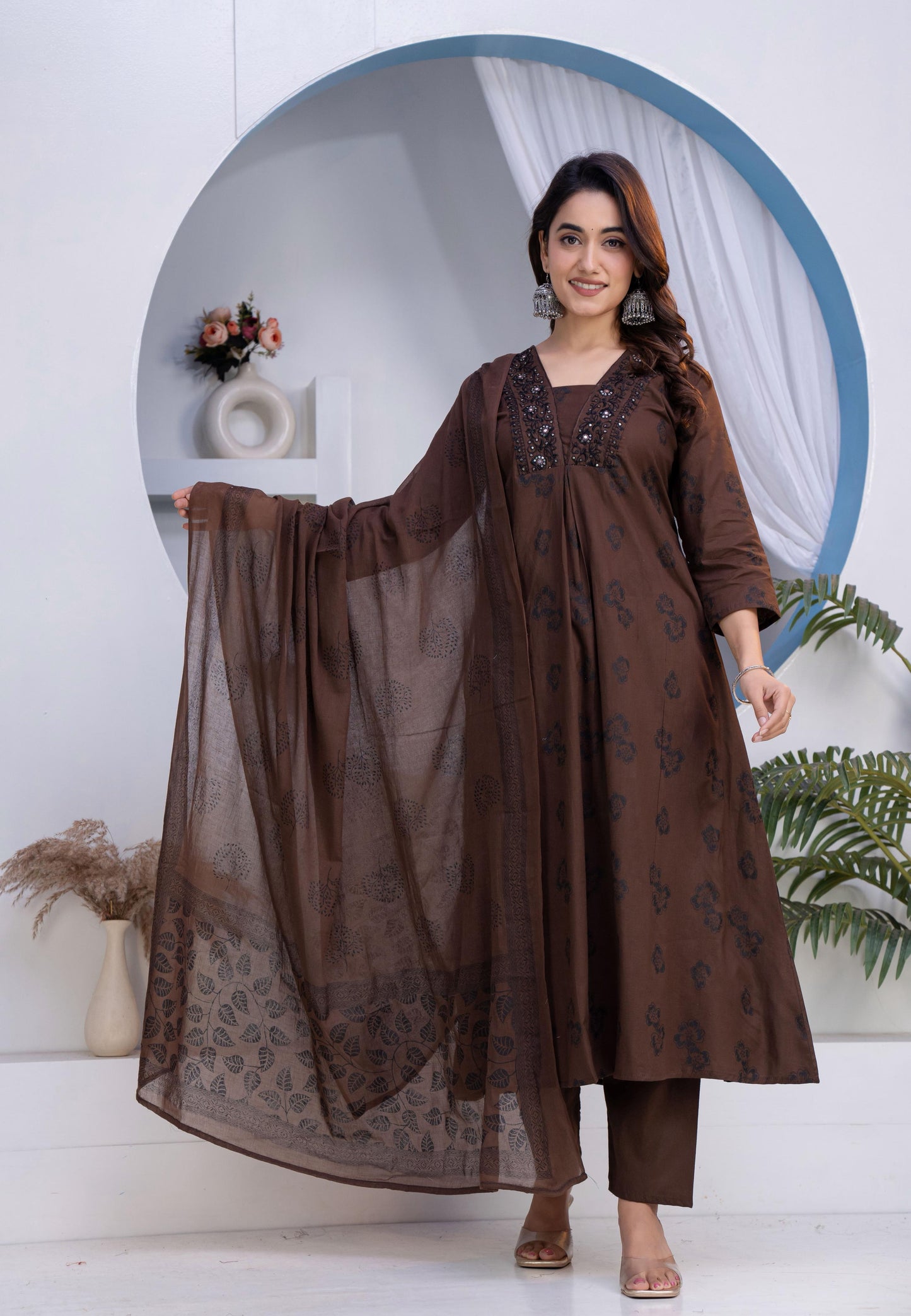Cotton Floral Anarkali  -  AS40