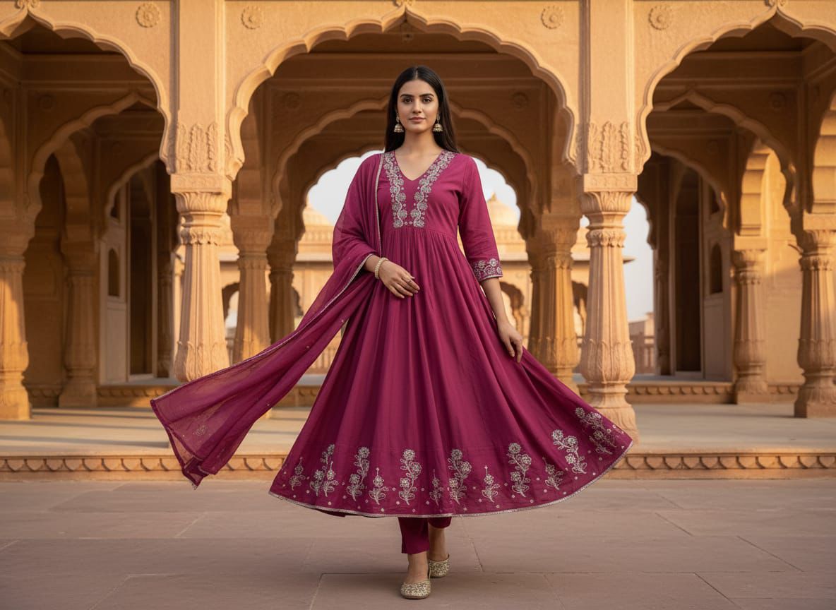 Cotton Floral Anarkali  -  AS44
