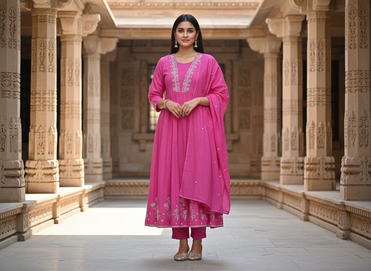 Cotton Floral Anarkali  -  AS47
