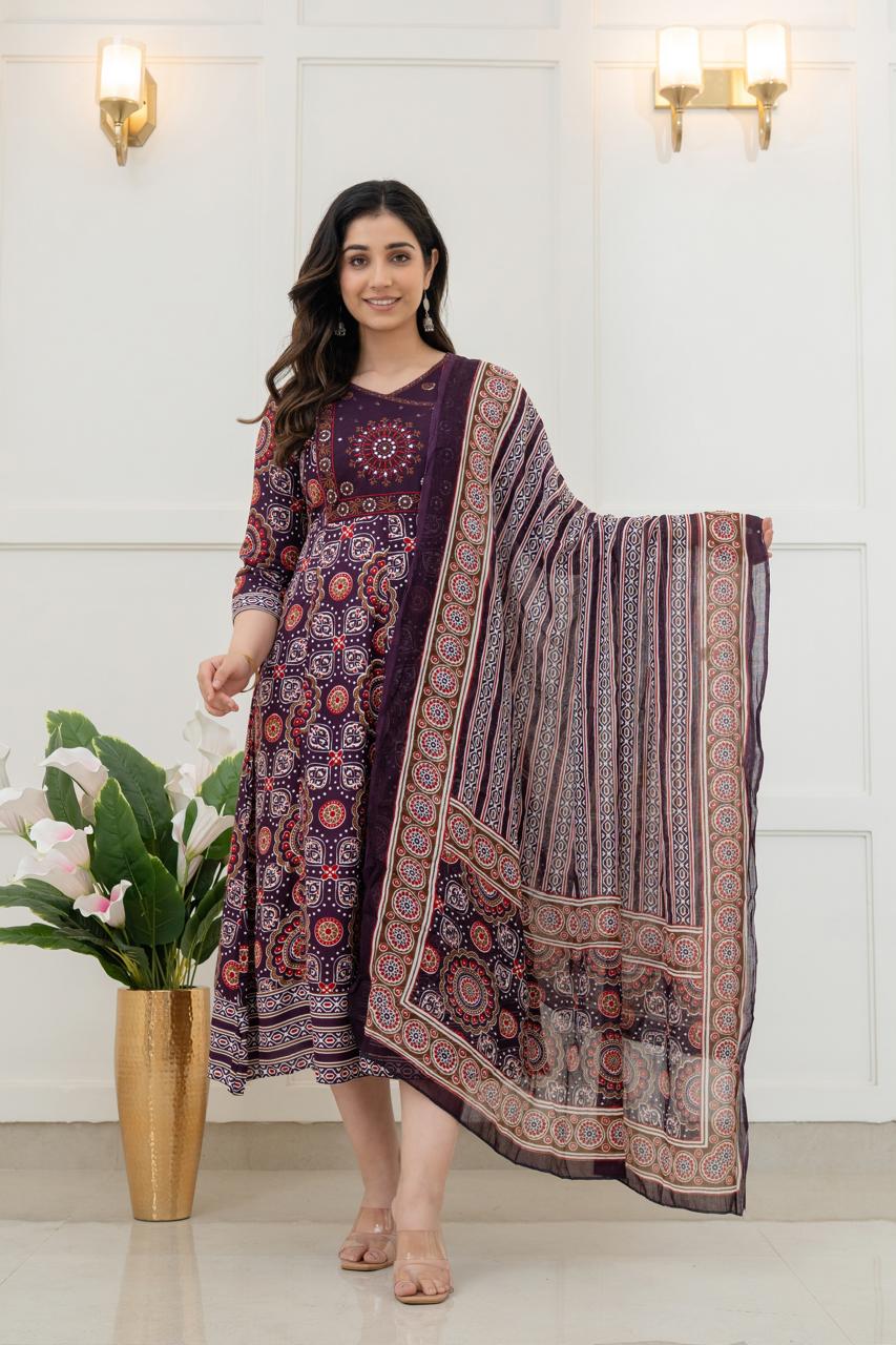 Cotton Floral Anarkali  -  AS57