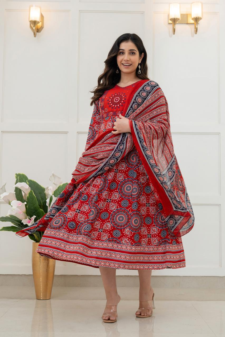 Cotton Floral Anarkali  -  AS50