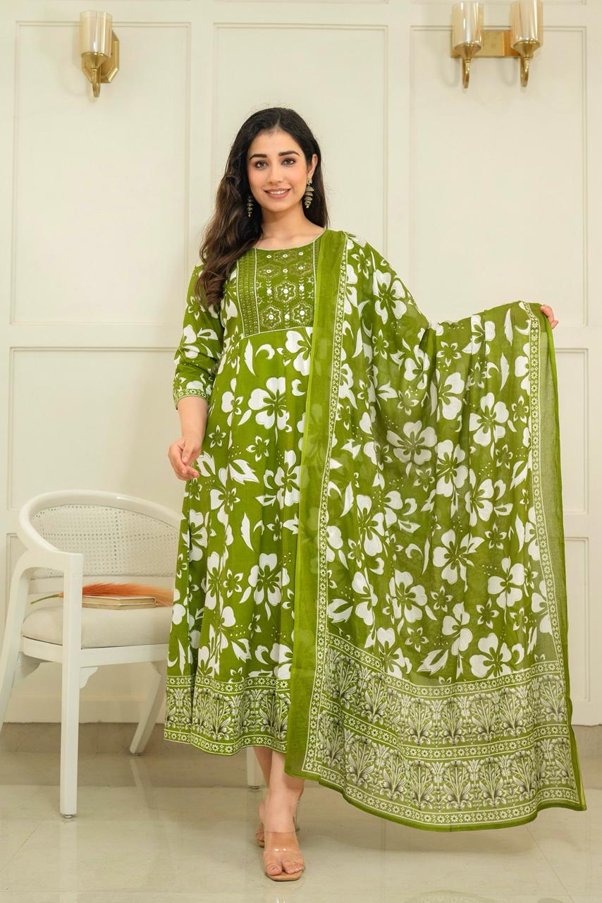 Cotton Floral Anarkali  -  AS58