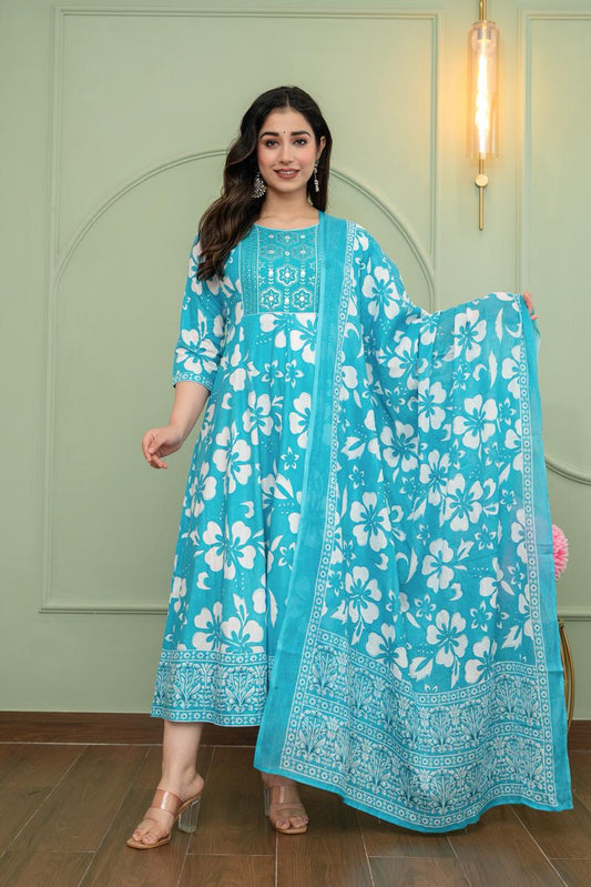 Cotton Floral Anarkali  -  AS53
