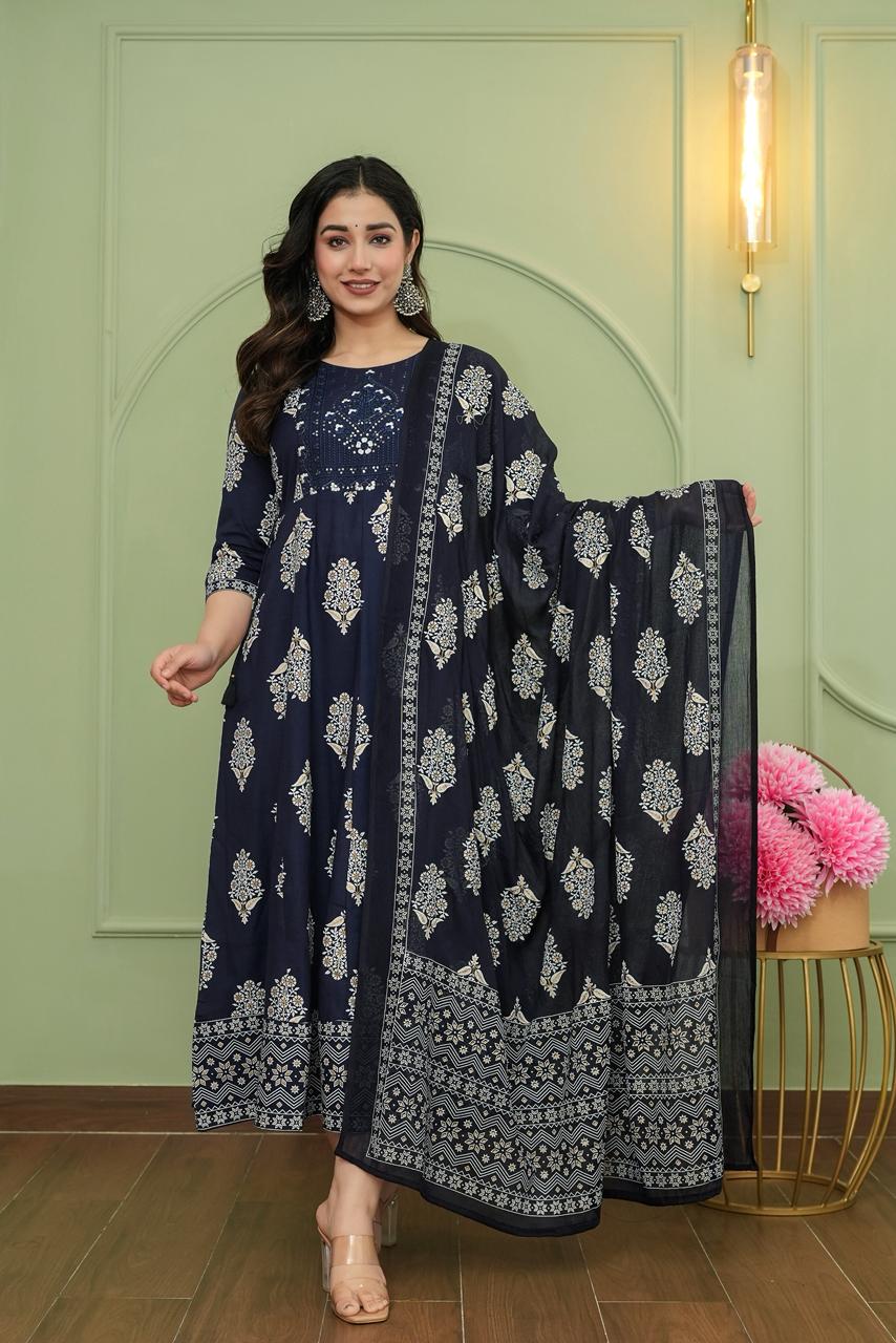 Cotton Floral Anarkali  -  AS56