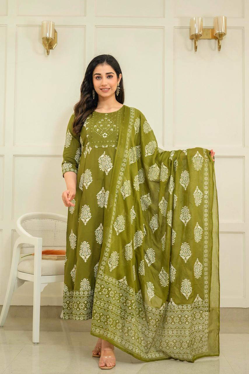 Cotton Floral Anarkali  -  AS55