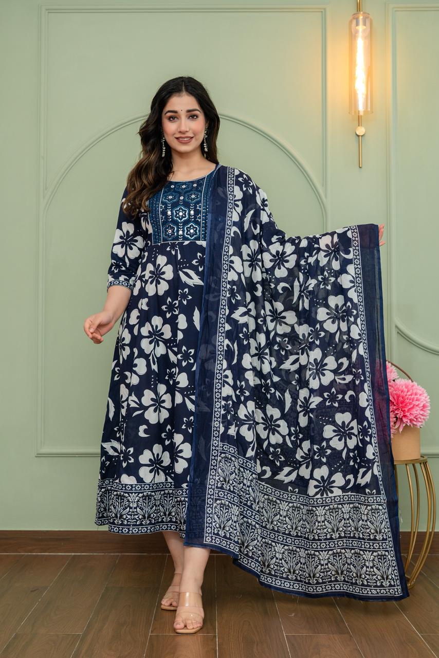 Cotton Floral Anarkali  -  AS54