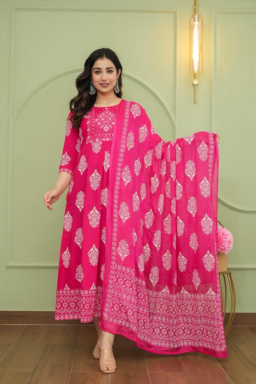 Cotton Floral Anarkali  -  AS51