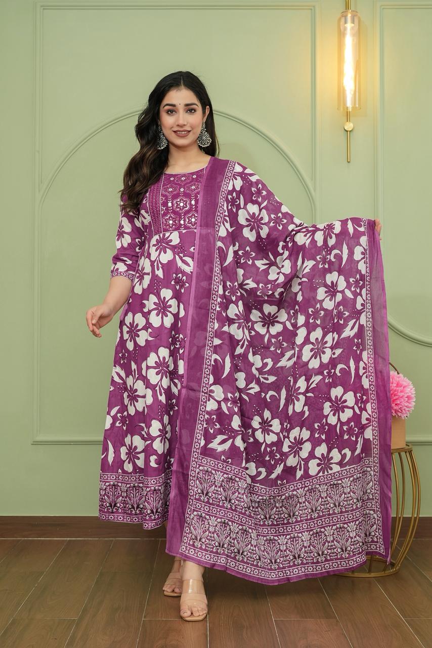 Cotton Floral Anarkali  -  AS52