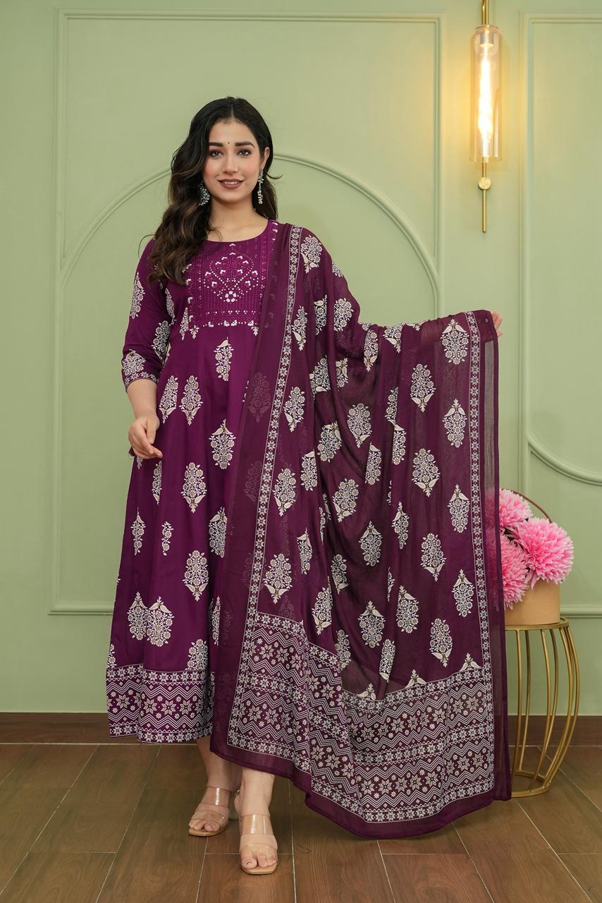 Cotton Floral Anarkali  -  AS49
