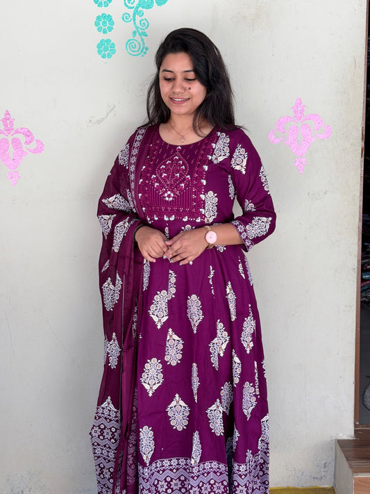 Cotton Floral Anarkali  -  AS49