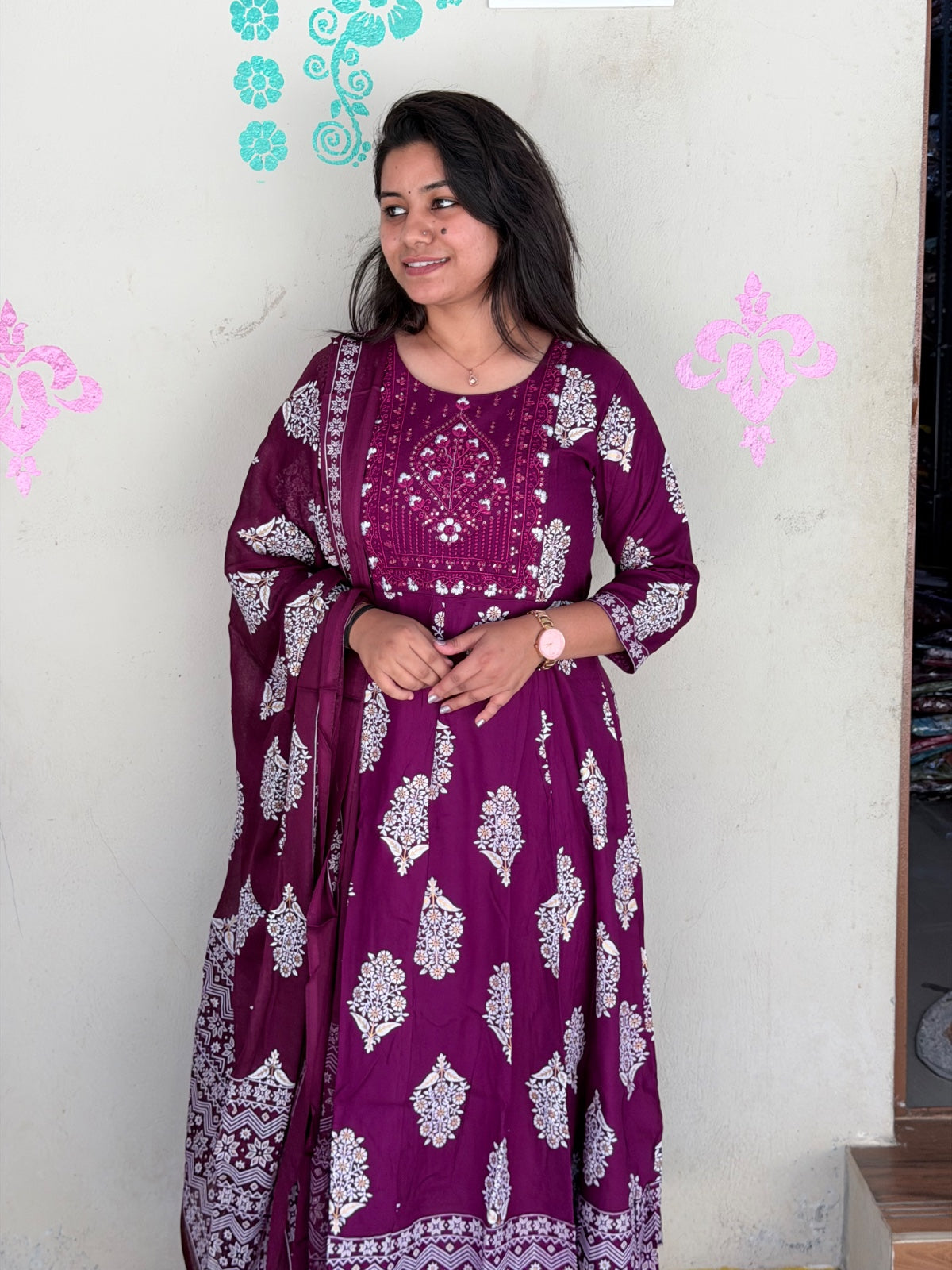 Cotton Floral Anarkali  -  AS49