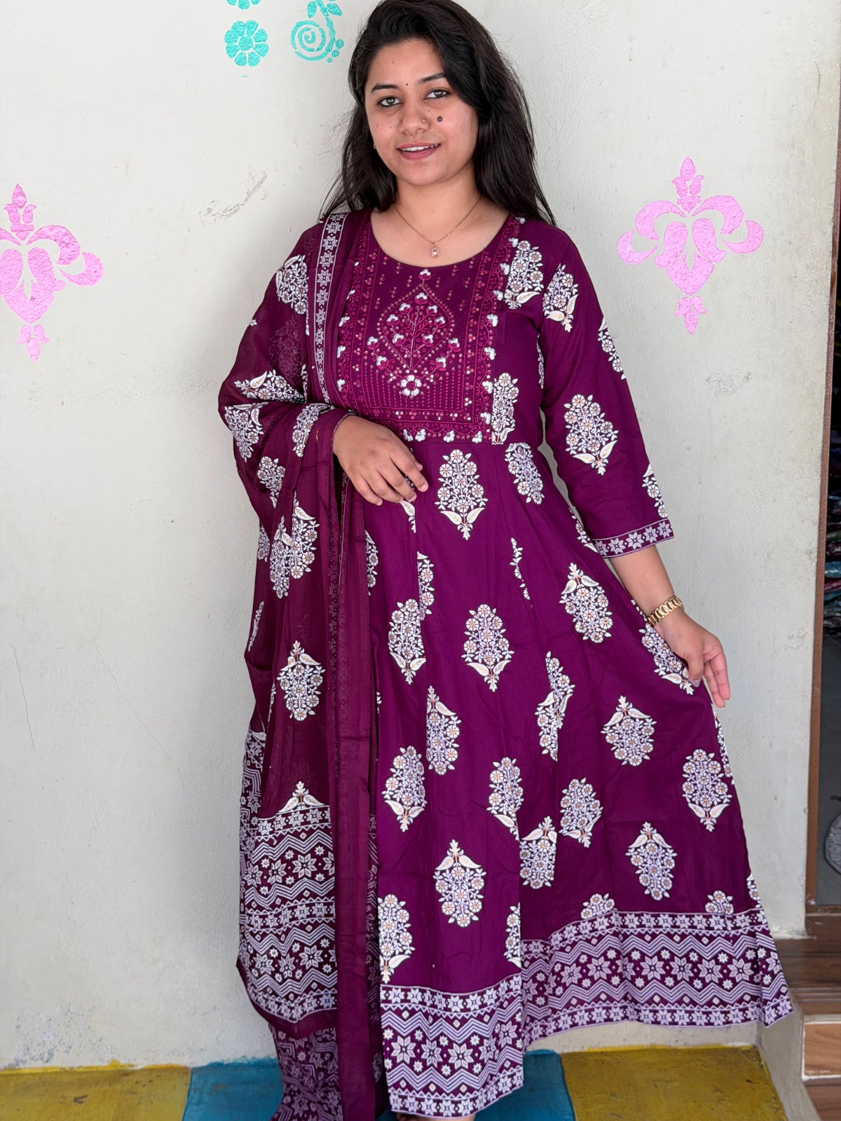 Cotton Floral Anarkali  -  AS49