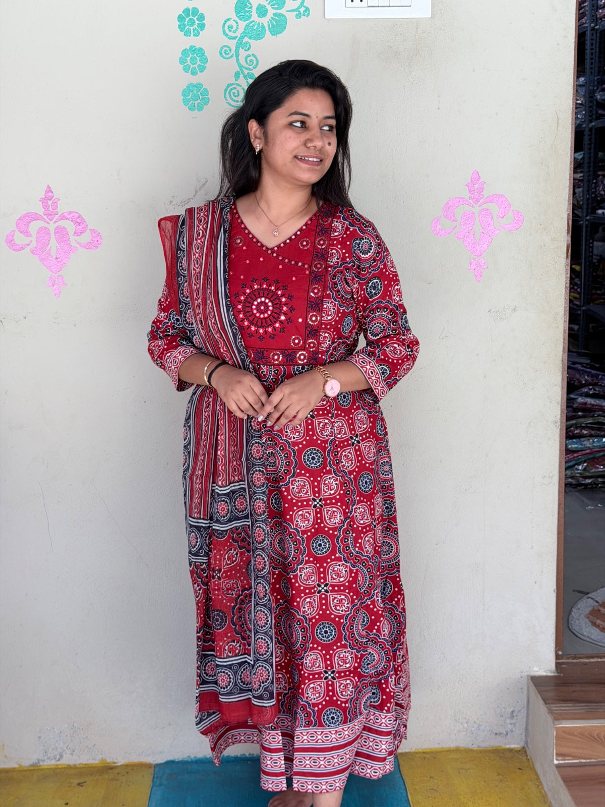 Cotton Floral Anarkali  -  AS50
