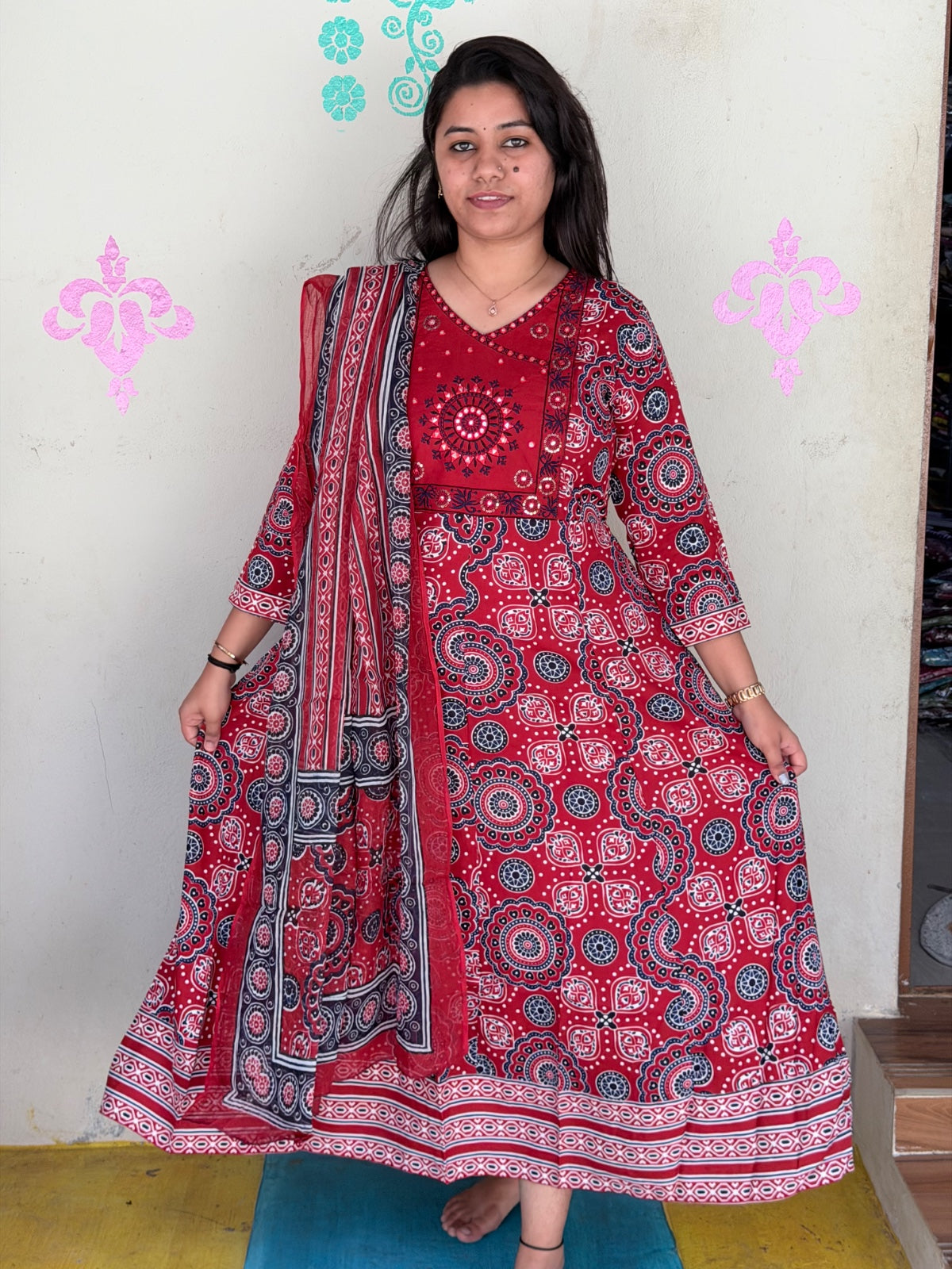 Cotton Floral Anarkali  -  AS50