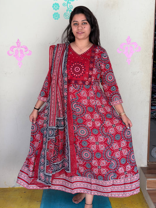 Cotton Floral Anarkali  -  AS50