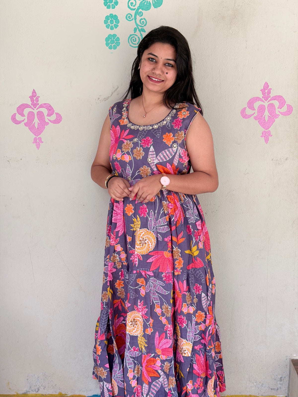 Cotton Long Frocks CLF38 - sleeves available inside