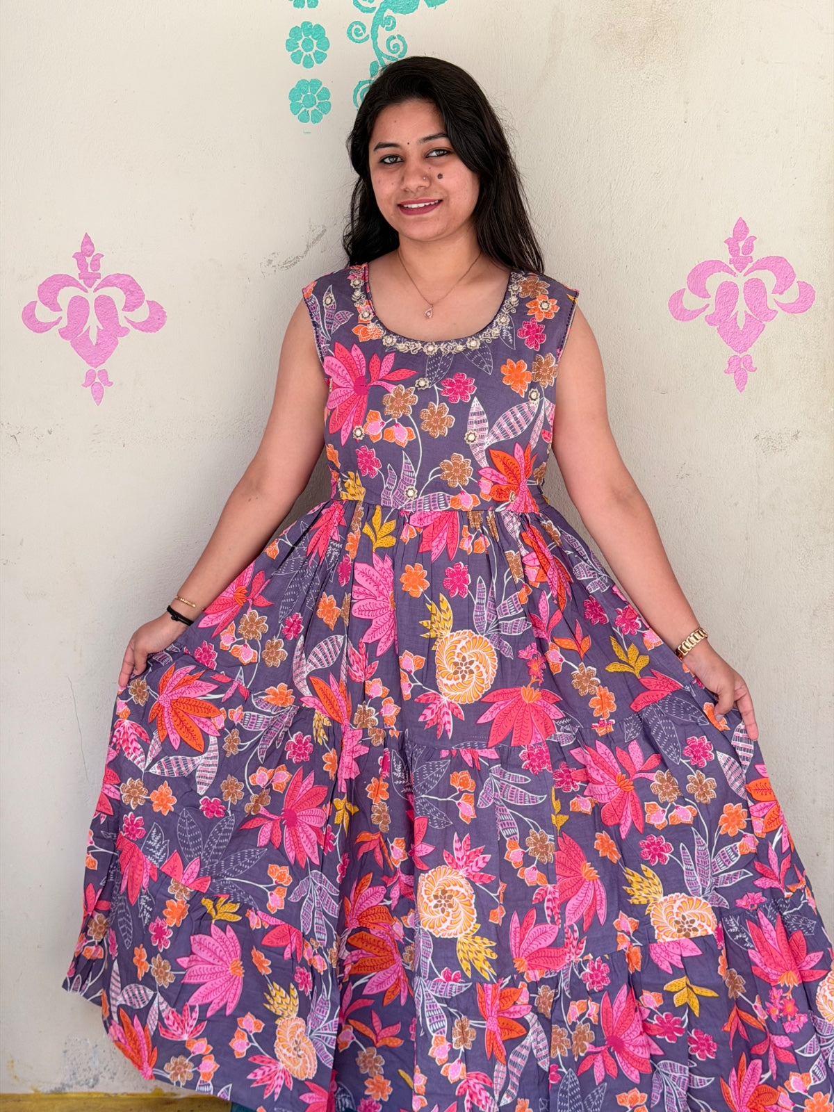 Cotton Long Frocks CLF38 - sleeves available inside