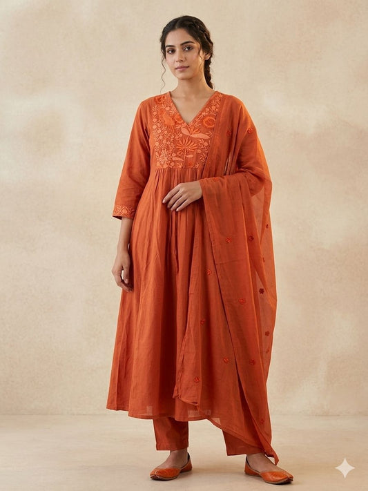 Cotton Floral Anarkali  -  AS63