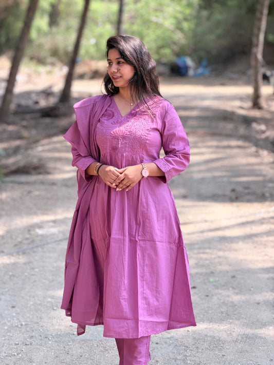 Cotton Floral Anarkali  -  AS66