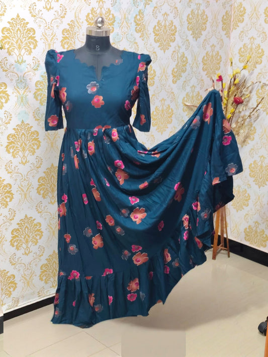 Premium Rayon Floral Frock - CFF85