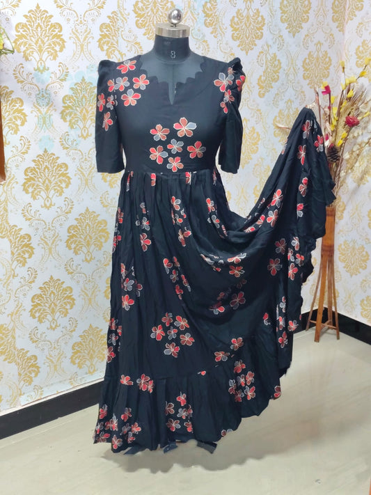 Premium Rayon Floral Frock - CFF86