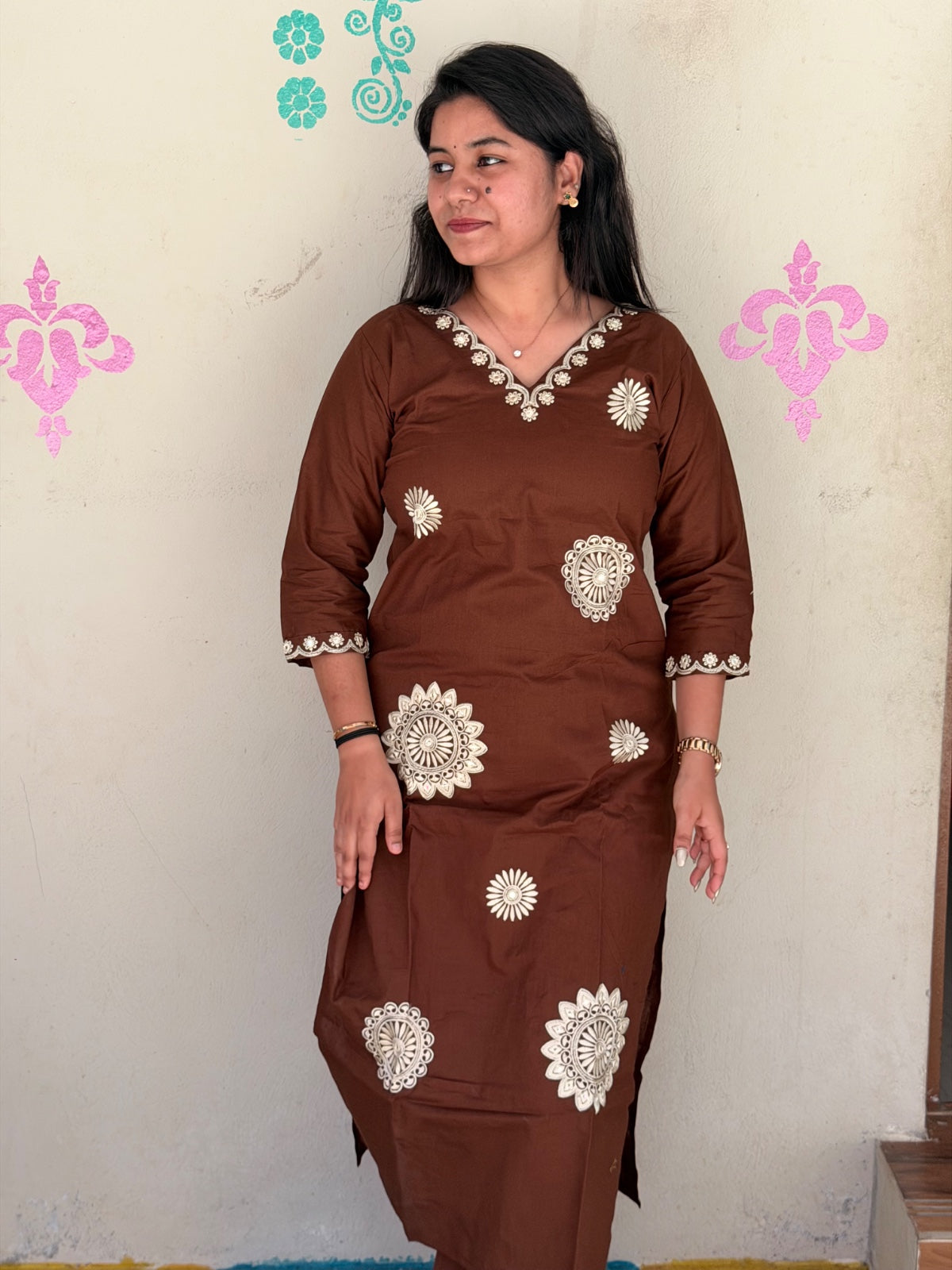 V neck Kurthi with Pant  ALN04