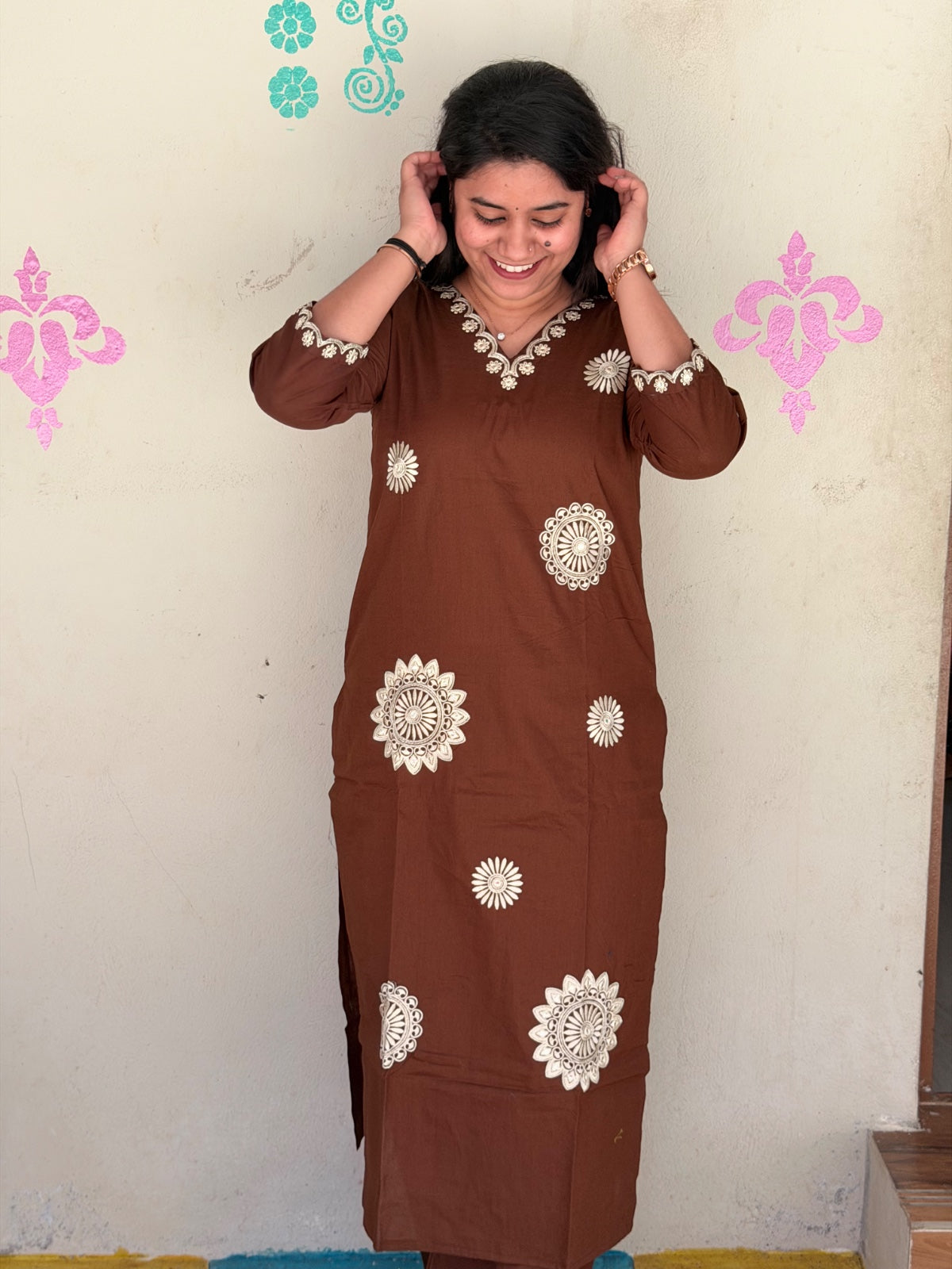 V neck Kurthi with Pant  ALN04