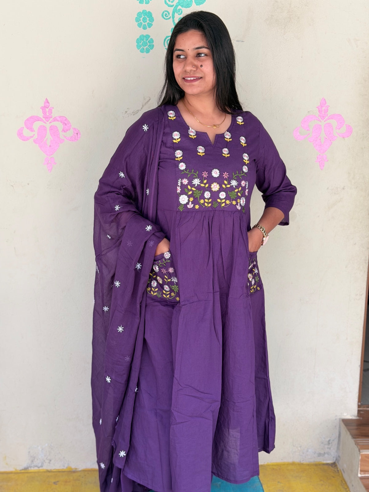 Cotton Floral Anarkali  AS112