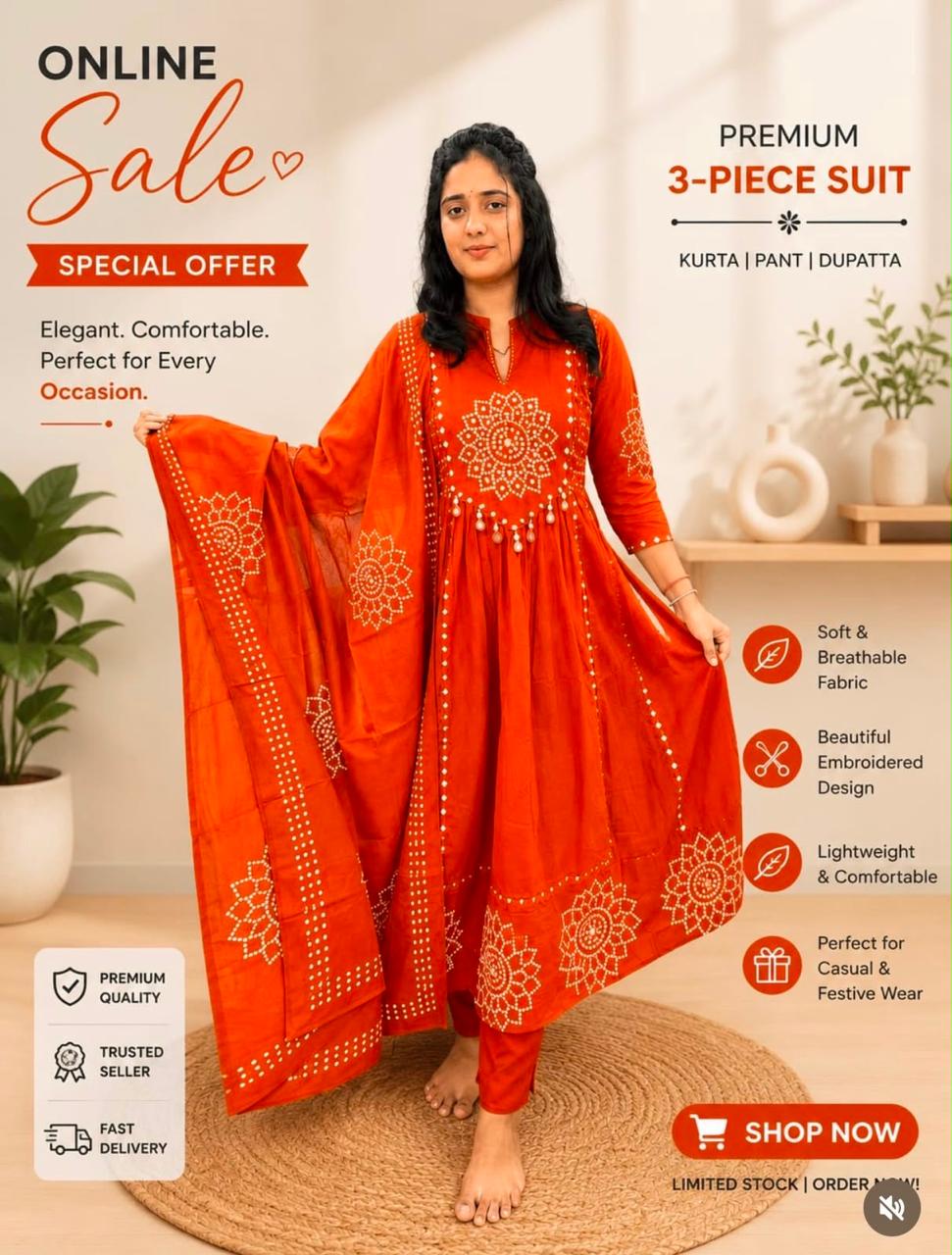 Cotton Floral Anarkali  AS125 (Pre Booking - 10 Days For Delivery)