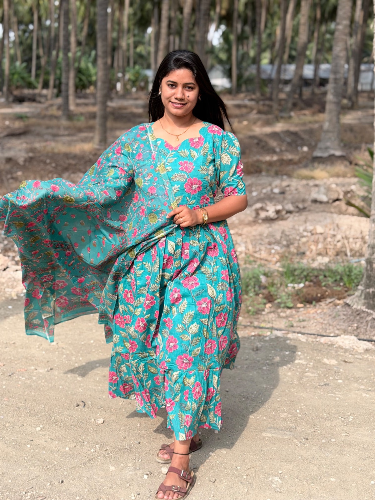 Cotton Feeding Maxi With Dupatta  GEF45