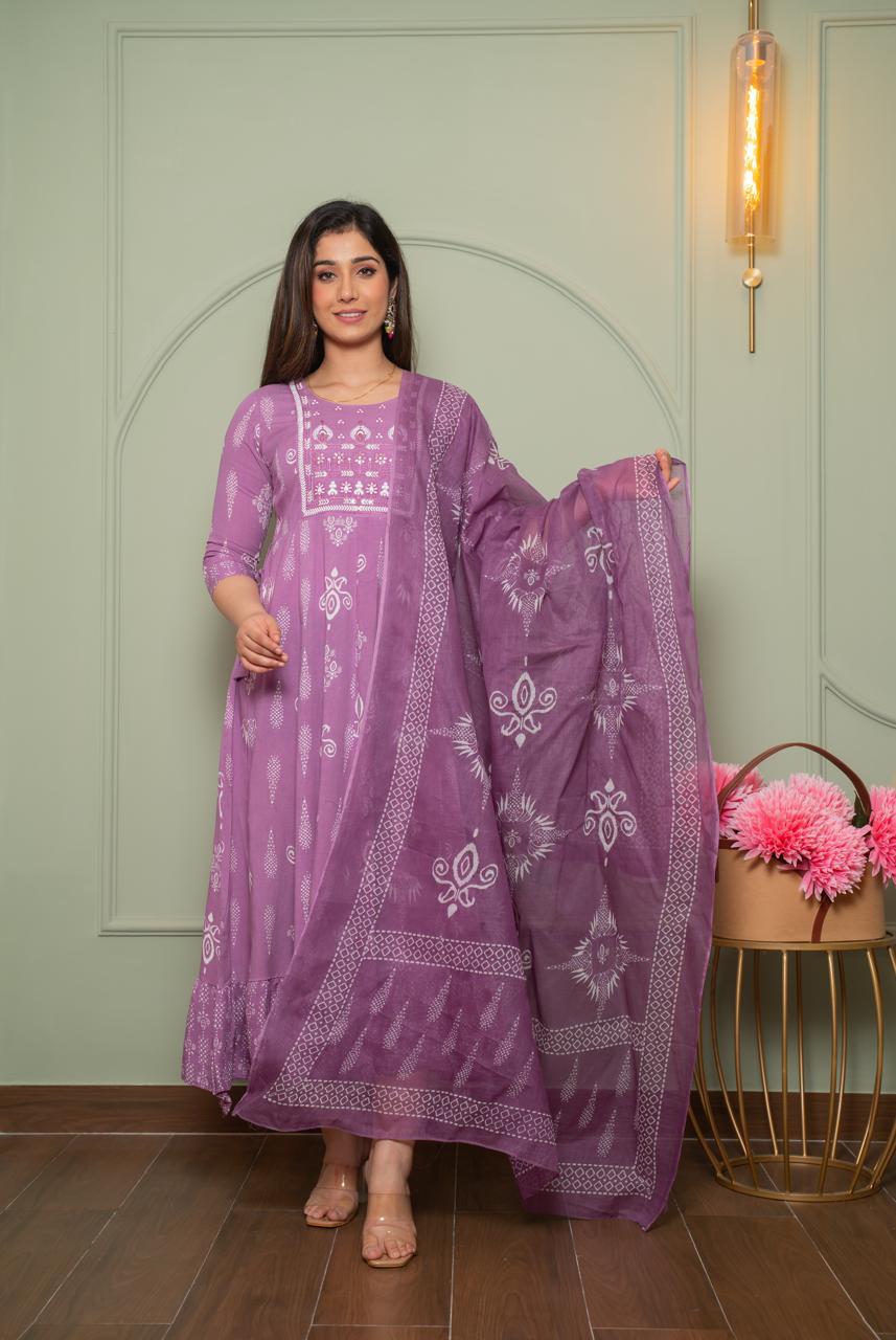 Cotton Floral Anarkali - AS27