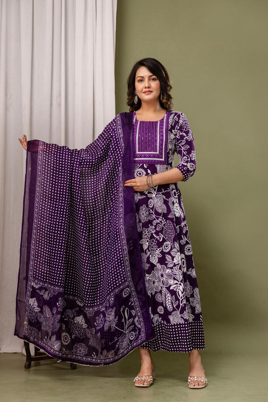 Cotton Floral Anarkali - AS14