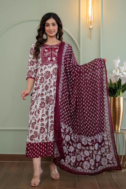 Cotton Floral Anarkali - AS17