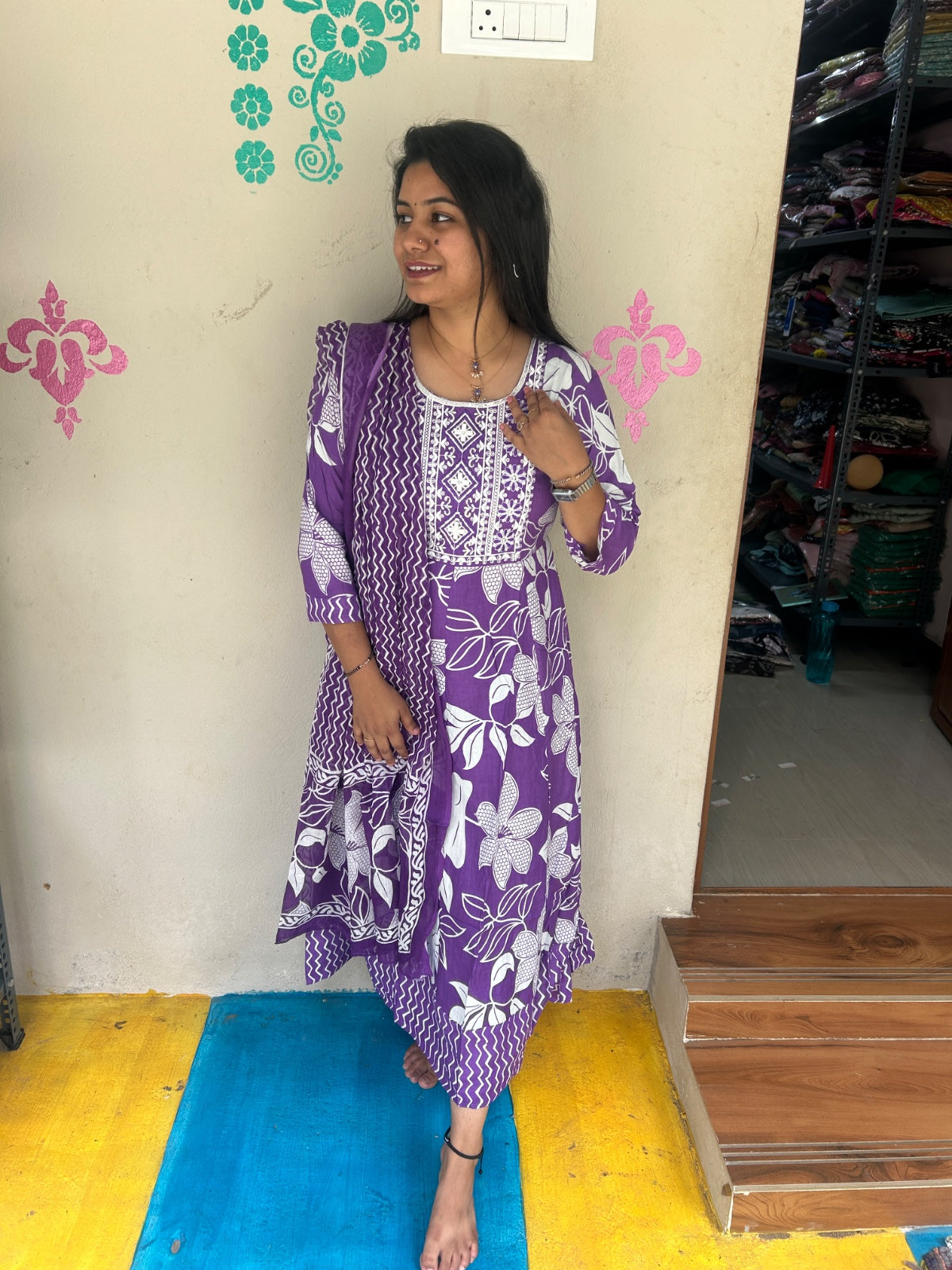 Cotton Floral Anarkali - AS25