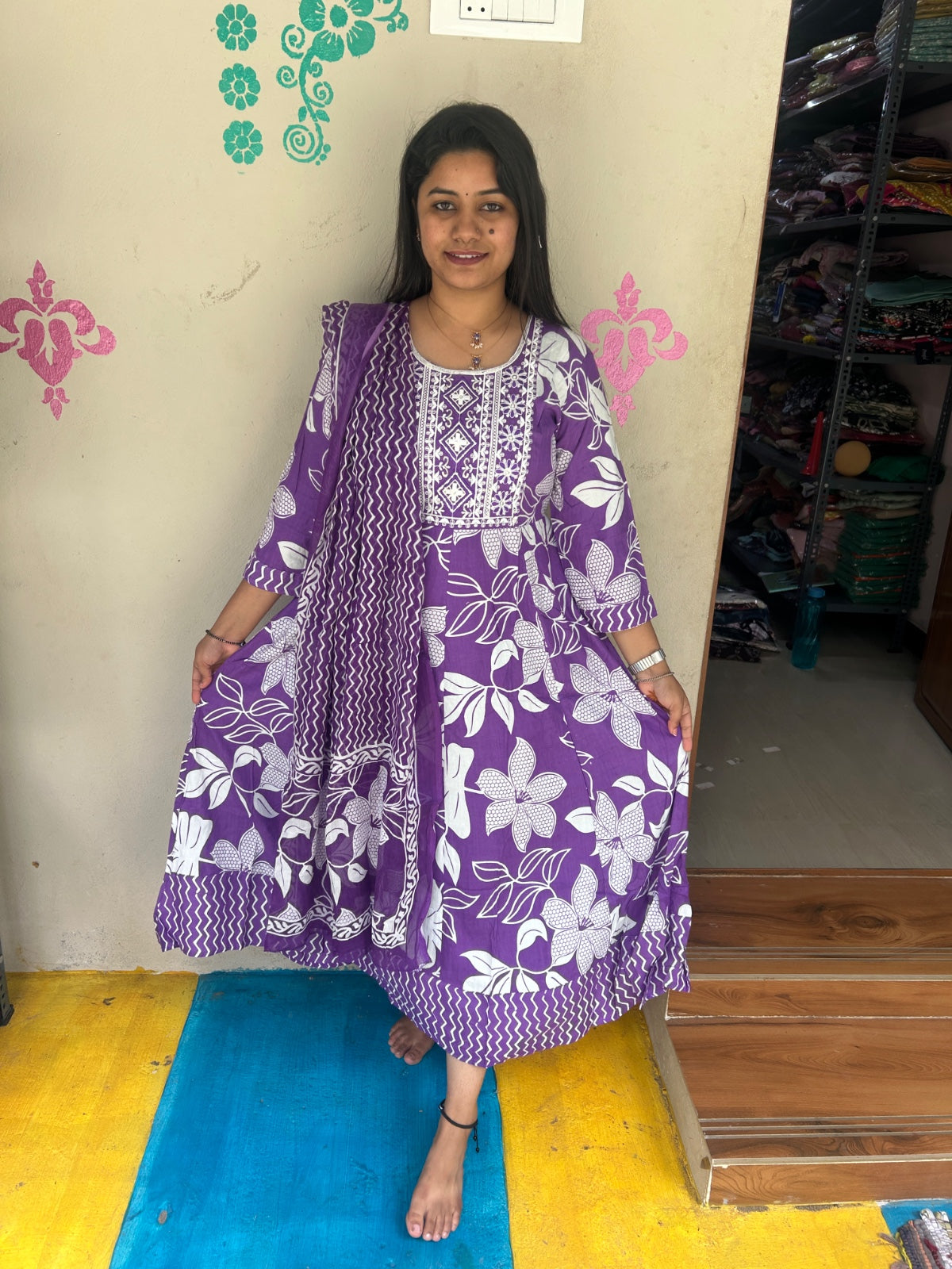 Cotton Floral Anarkali - AS25